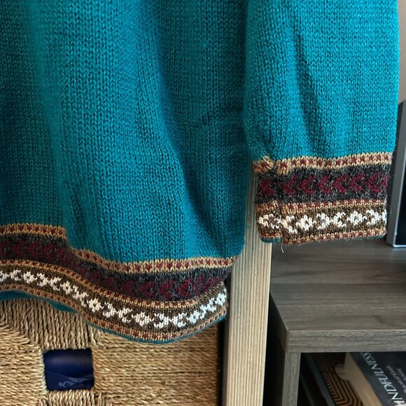 Vintage Oversized Teal Grandpa Slouchy Pullover Sweater - Picture 5 of 8